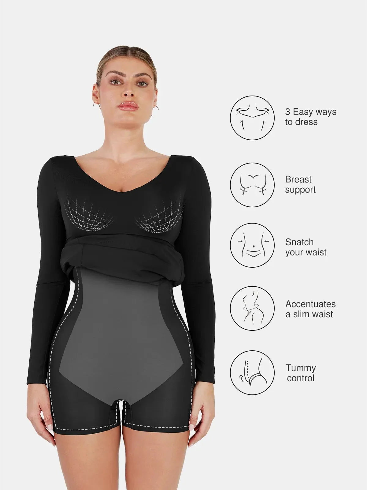 Shapewear V-Neck Low Back Long Sleeve Slimming Maxi Dress