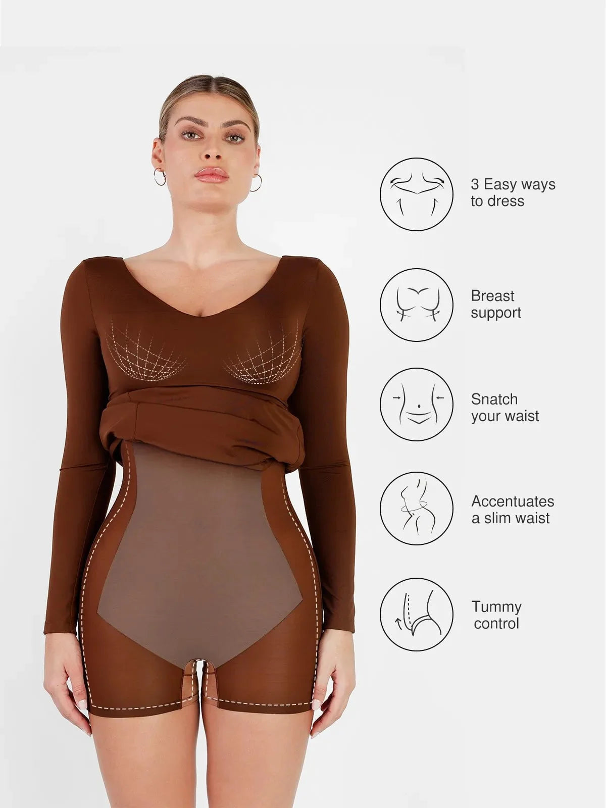 Shapewear V-Neck Low Back Long Sleeve Slimming Maxi Dress