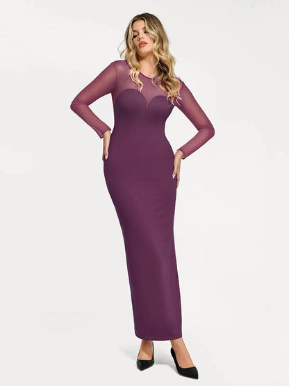 Shapewear Long Sleeve Mesh V-Back Slimming Maxi Dress