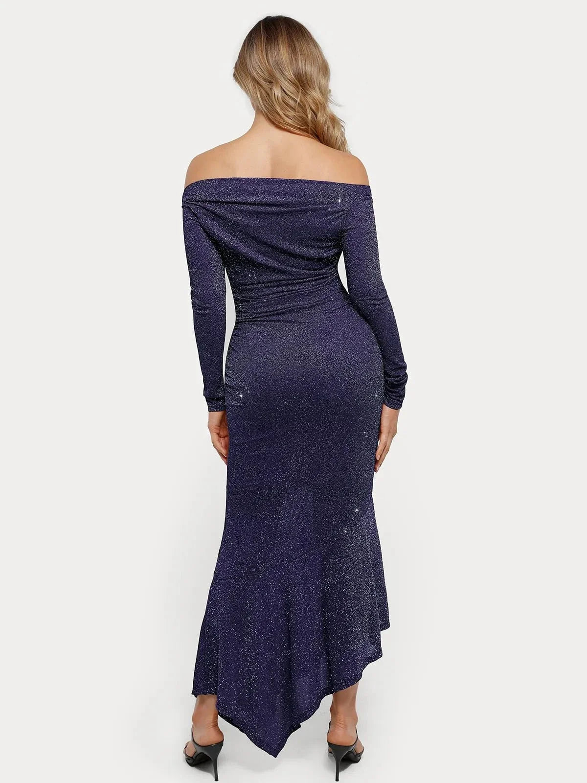 Shapewear Metallic Knit Long Sleeve Slim Mermaid Maxi Dress