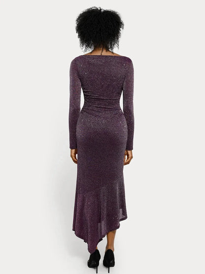 Shapewear Metallic Knit Long Sleeve Slim Mermaid Maxi Dress