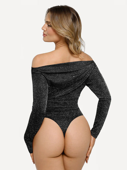 Shapewear Metallic Knit Long Sleeve Slimming Bodysuit