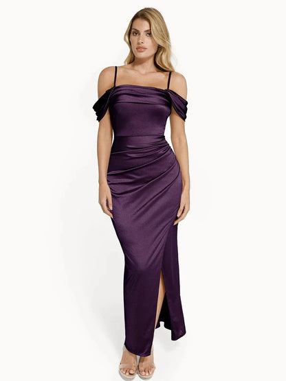 Shapewear Off Shoulder Shine Ruched Sculpting Maxi Dress