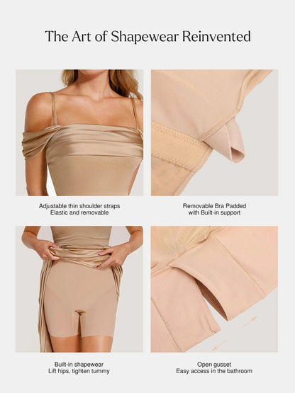 Shapewear Off Shoulder Shine Ruched Sculpting Maxi Dress
