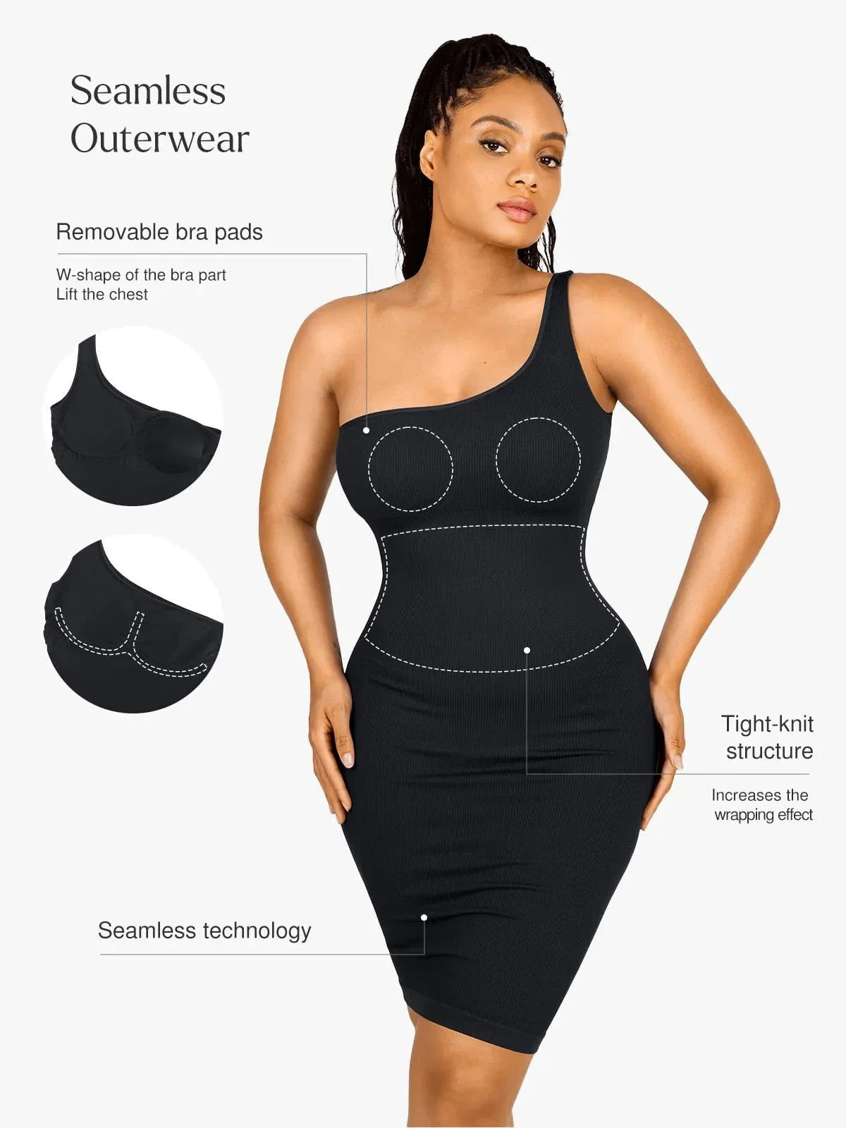 Shapewear Seamless One Shoulder Bodycon Mini Dress