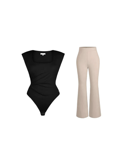 Day To Night Set Solid Sculpting Bodysuit Built-in Shapewear Pants