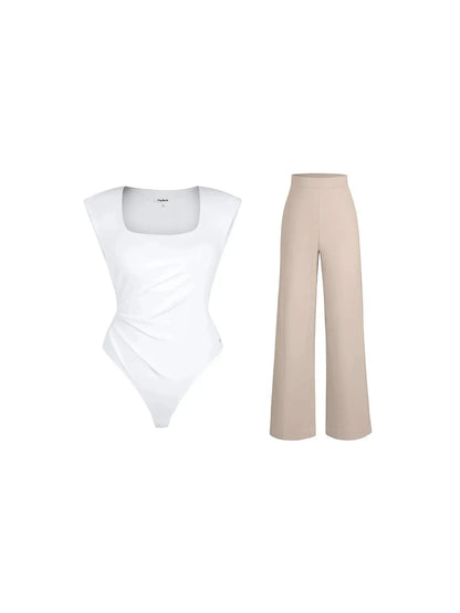 Day To Night Set Solid Sculpting Bodysuit Built-in Shapewear Pants