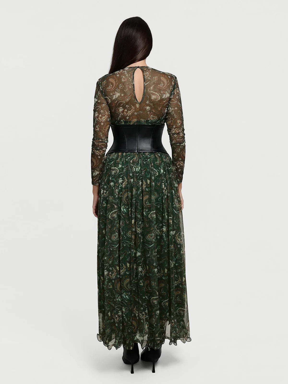 Shapewear Paisley Mesh Long Sleeve Sweetheart Bodysuit