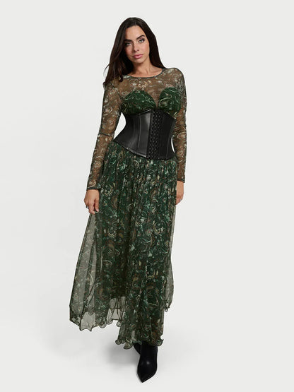 Shapewear Paisley Mesh Long Sleeve Sweetheart Bodysuit