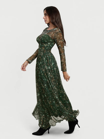 Shapewear Paisley Mesh Long Sleeve Sweetheart Bodysuit