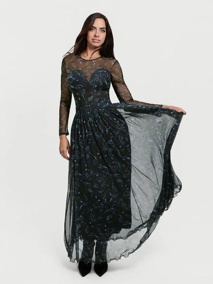 Shapewear Paisley Mesh Long Sleeve Sweetheart Bodysuit