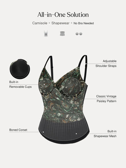 Shapewear Paisley V Neck Mesh Cami Corset Top