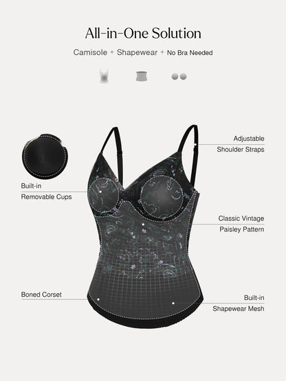 Shapewear Paisley V Neck Mesh Cami Corset Top