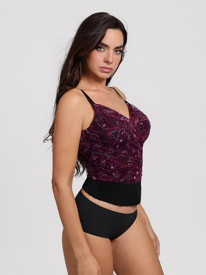Shapewear Paisley V Neck Mesh Cami Corset Top
