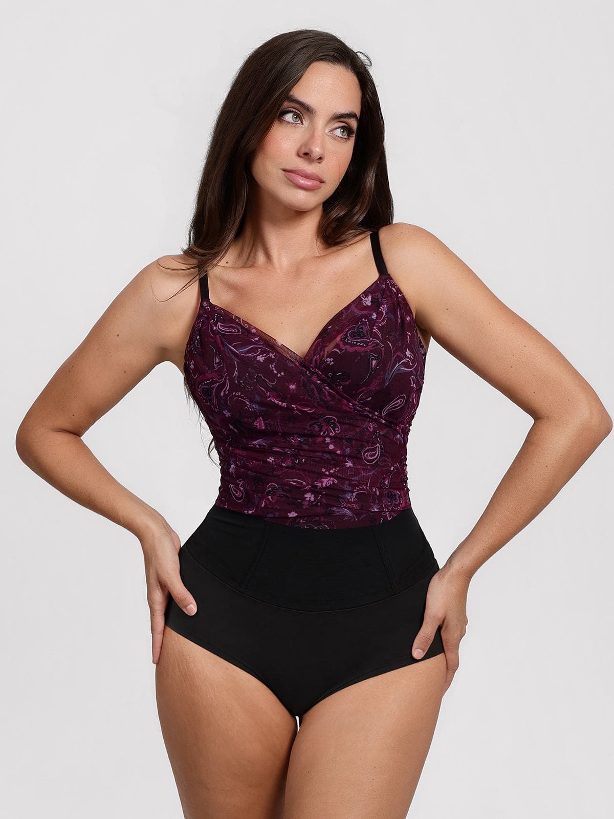 Shapewear Paisley V Neck Mesh Cami Corset Top