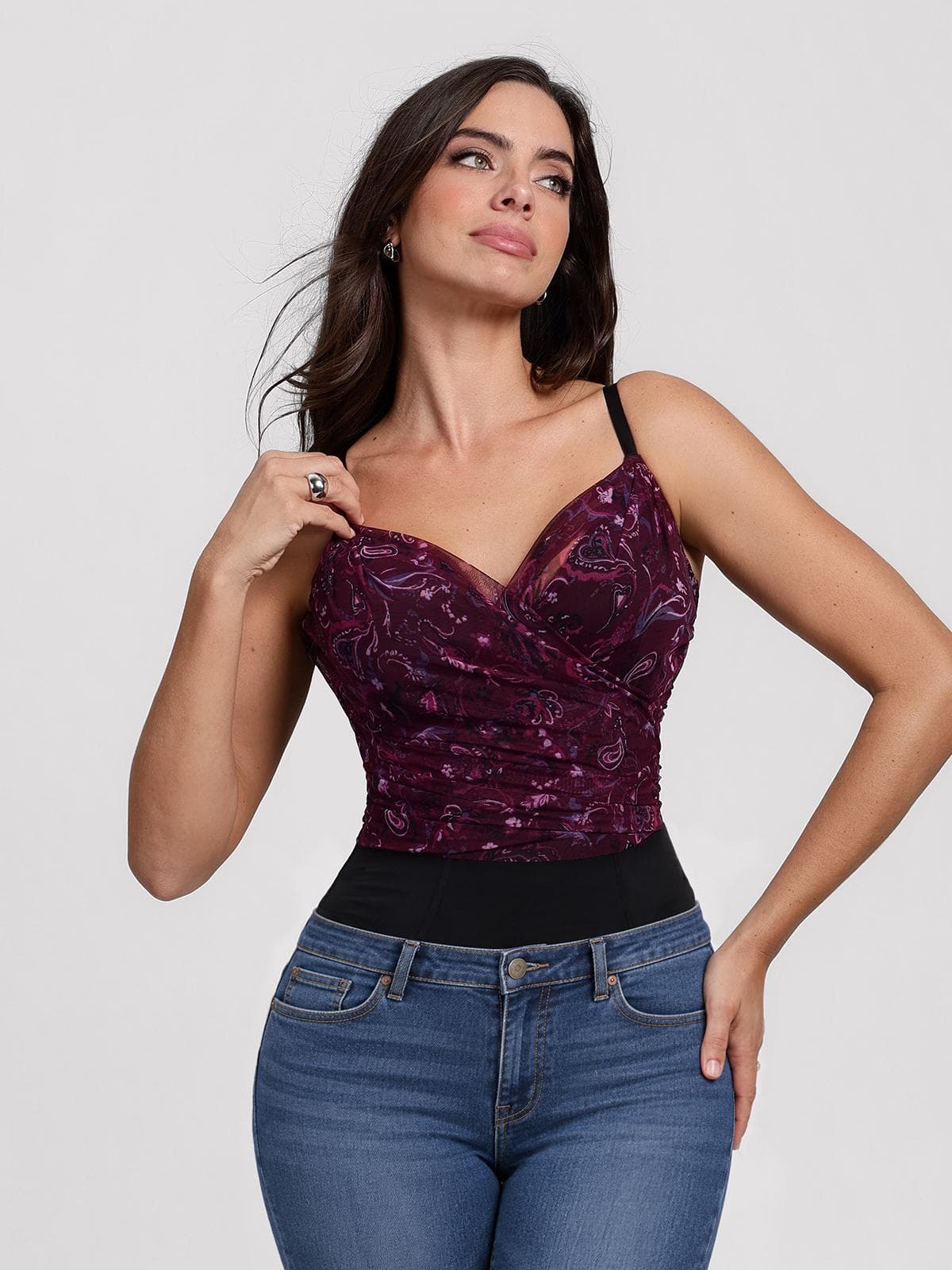 Shapewear Paisley V Neck Mesh Cami Corset Top