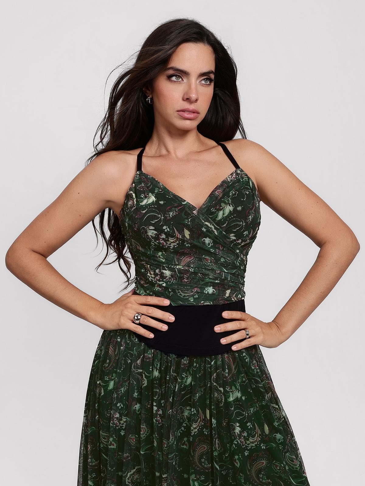 Shapewear Paisley V Neck Mesh Cami Corset Top