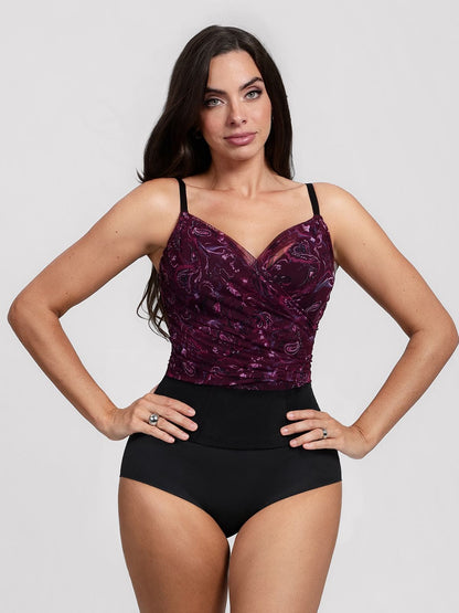 Shapewear Paisley V Neck Mesh Cami Corset Top