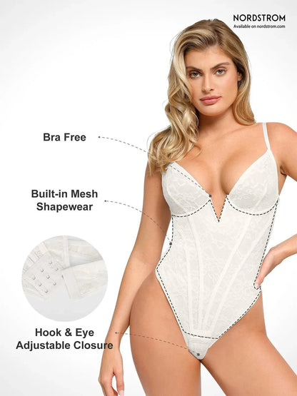 Shapewear Plunging V-Neck Lace Hourglass Corset Bodysuit