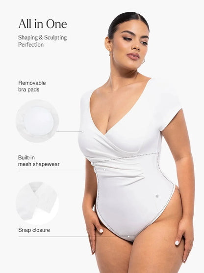Shapewear Portrait Neckline Draped Sculpting Bodysuit