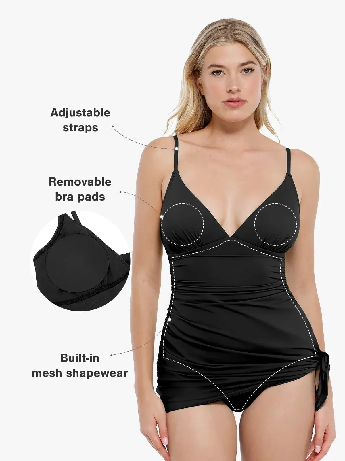 Shapewear Convertible Ruched Tummy Control One-Piece Swimsuit