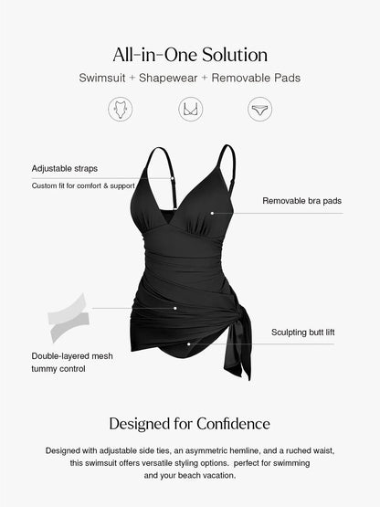Shapewear Convertible Ruched Tummy Control One-Piece Swimsuit