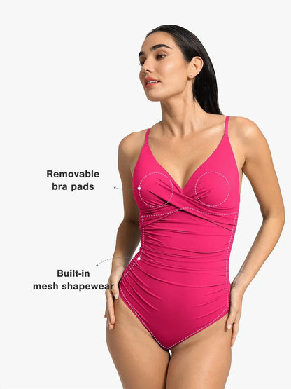Shapewear Cross-Front Ruched Sculpting One-Piece Swimsuit