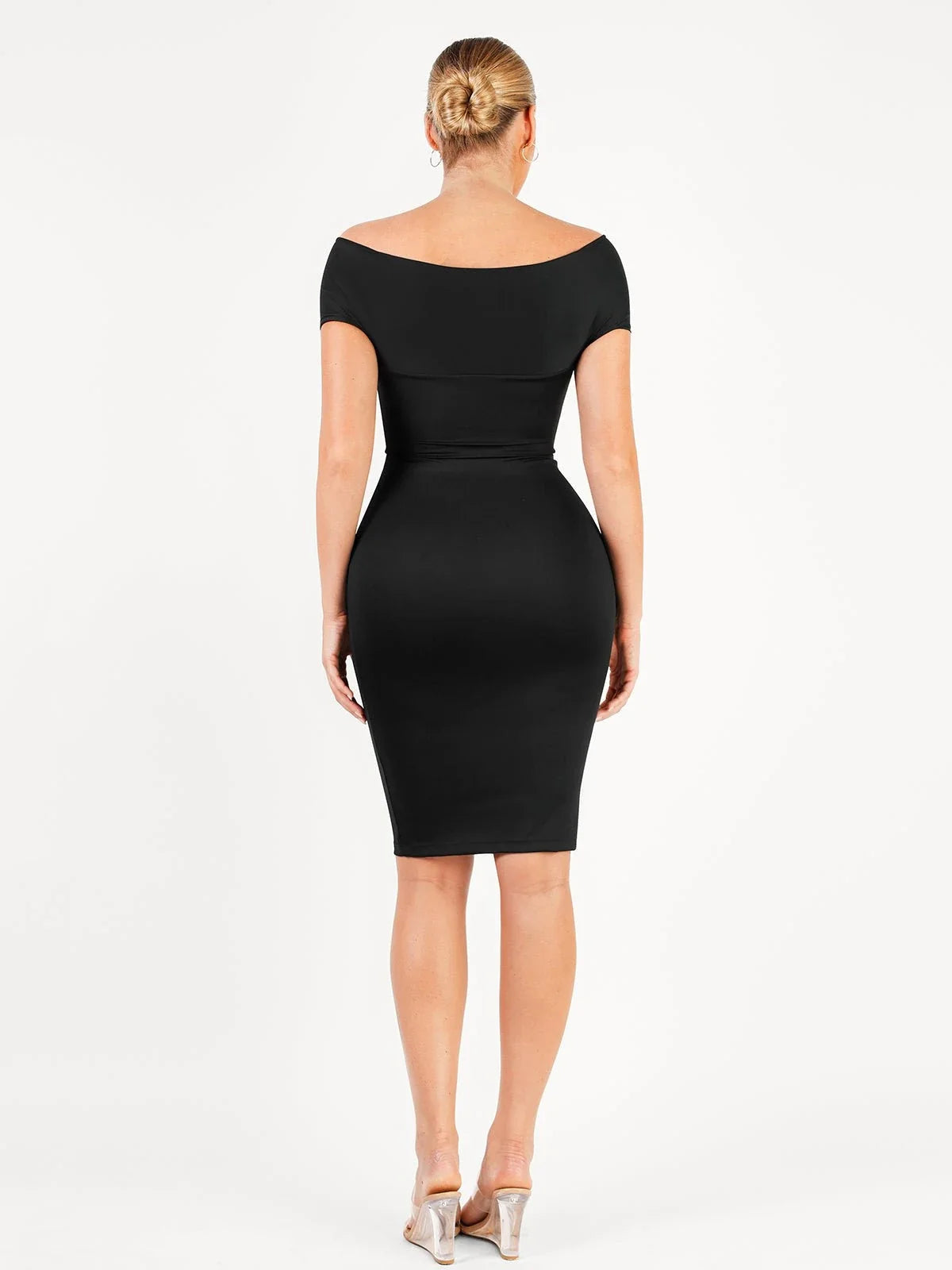 Shapewear Off-Shoulder Ruched Sculpting Midi Dress