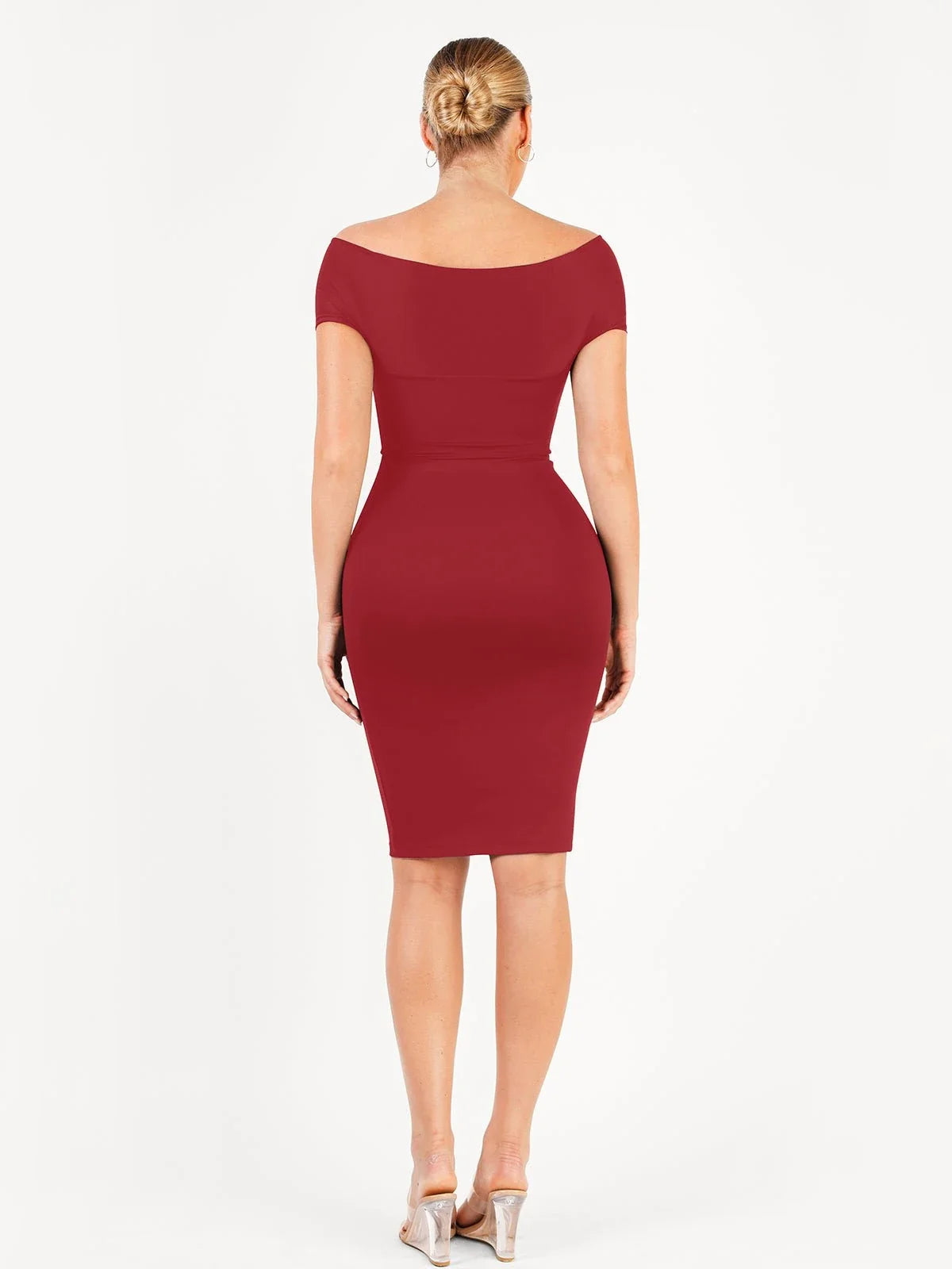 Shapewear Off-Shoulder Ruched Sculpting Midi Dress