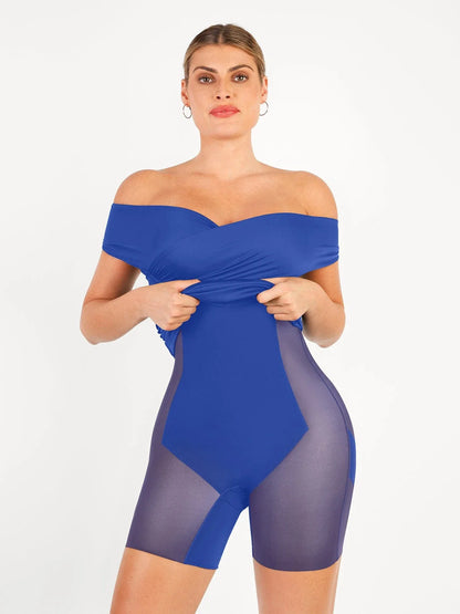 Shapewear Off-Shoulder Ruched Sculpting Midi Dress