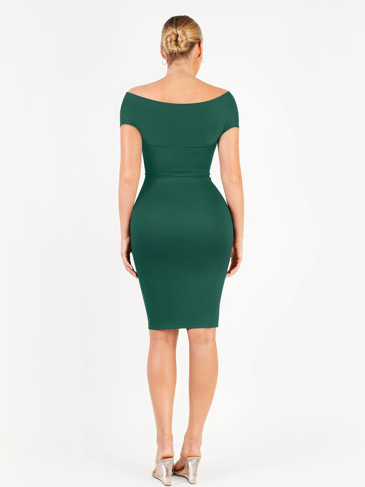 Shapewear Off-Shoulder Ruched Sculpting Midi Dress