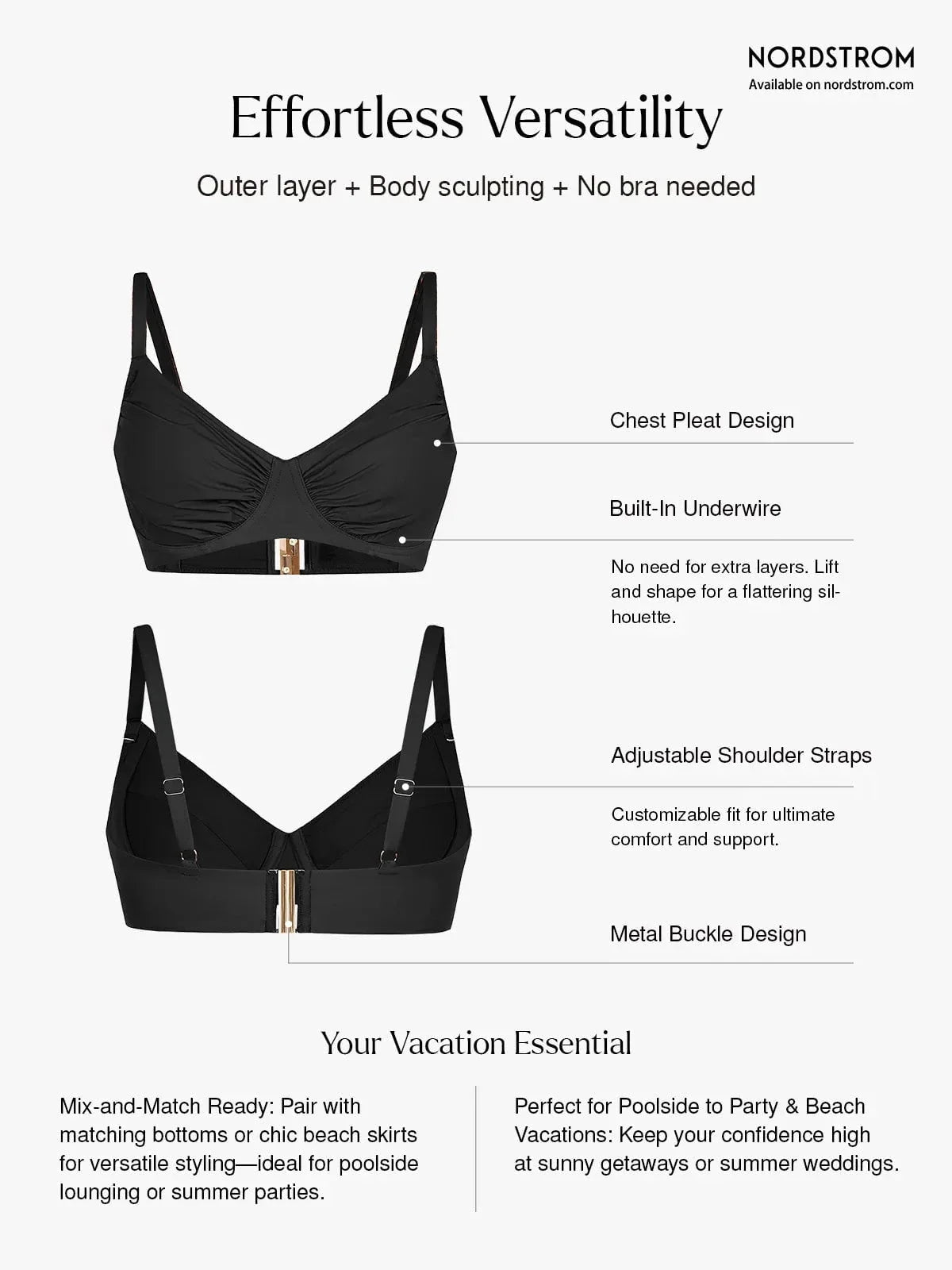 Shapewear Ruched Side Support Underwire Bikini Top