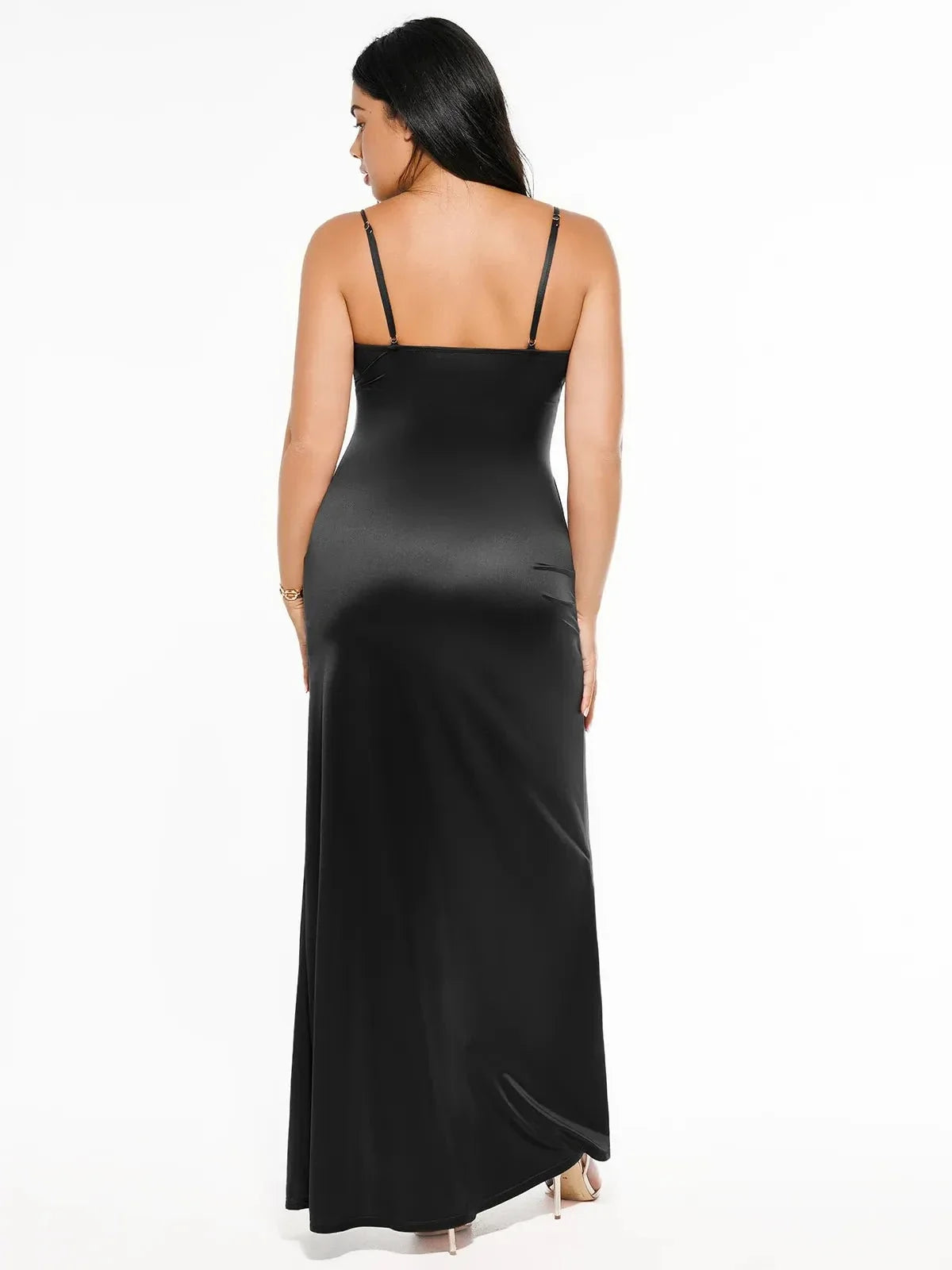 Shapewear Satin Deep-V Front Slit Maxi Dress