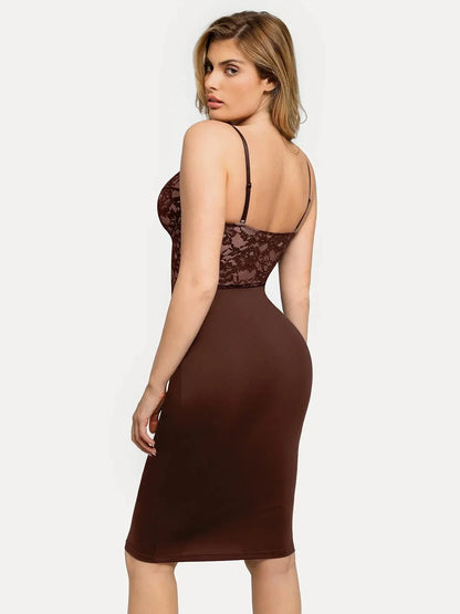 Shapewear Sculpting Lace Corset Midi Slip Dress