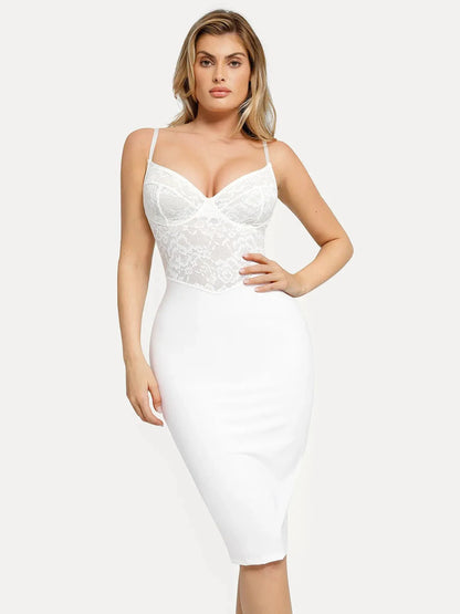 Shapewear Sculpting Lace Corset Midi Slip Dress