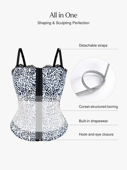 Shapewear Sculpting Leopard Mesh Detachable Strap Corset Top