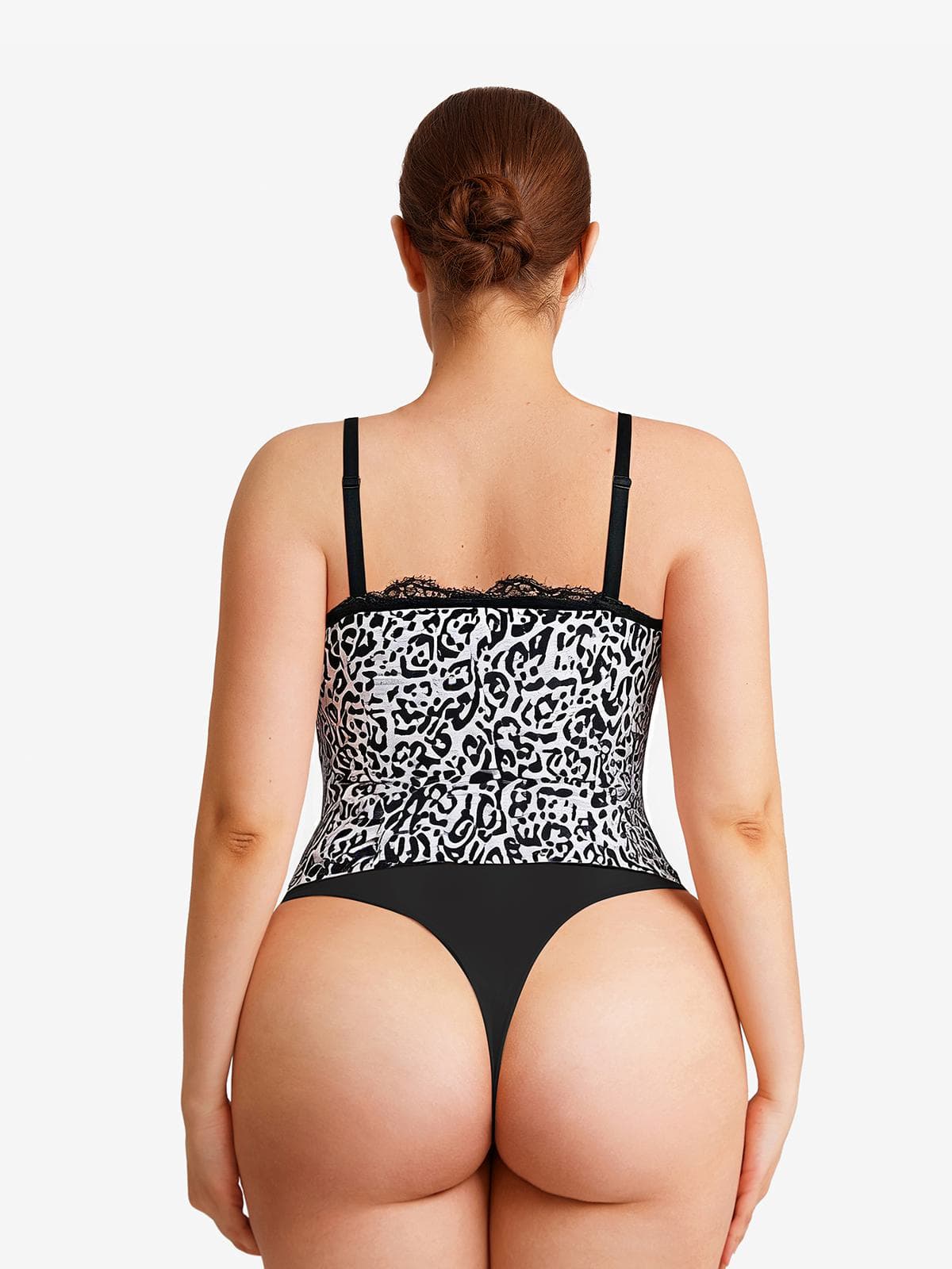 Shapewear Sculpting Leopard Mesh Detachable Strap Corset Top