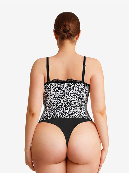 Shapewear Sculpting Leopard Mesh Detachable Strap Corset Top