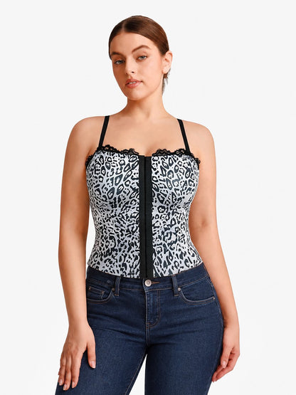 Shapewear Sculpting Leopard Mesh Detachable Strap Corset Top