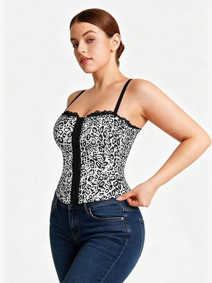Shapewear Sculpting Leopard Mesh Detachable Strap Corset Top
