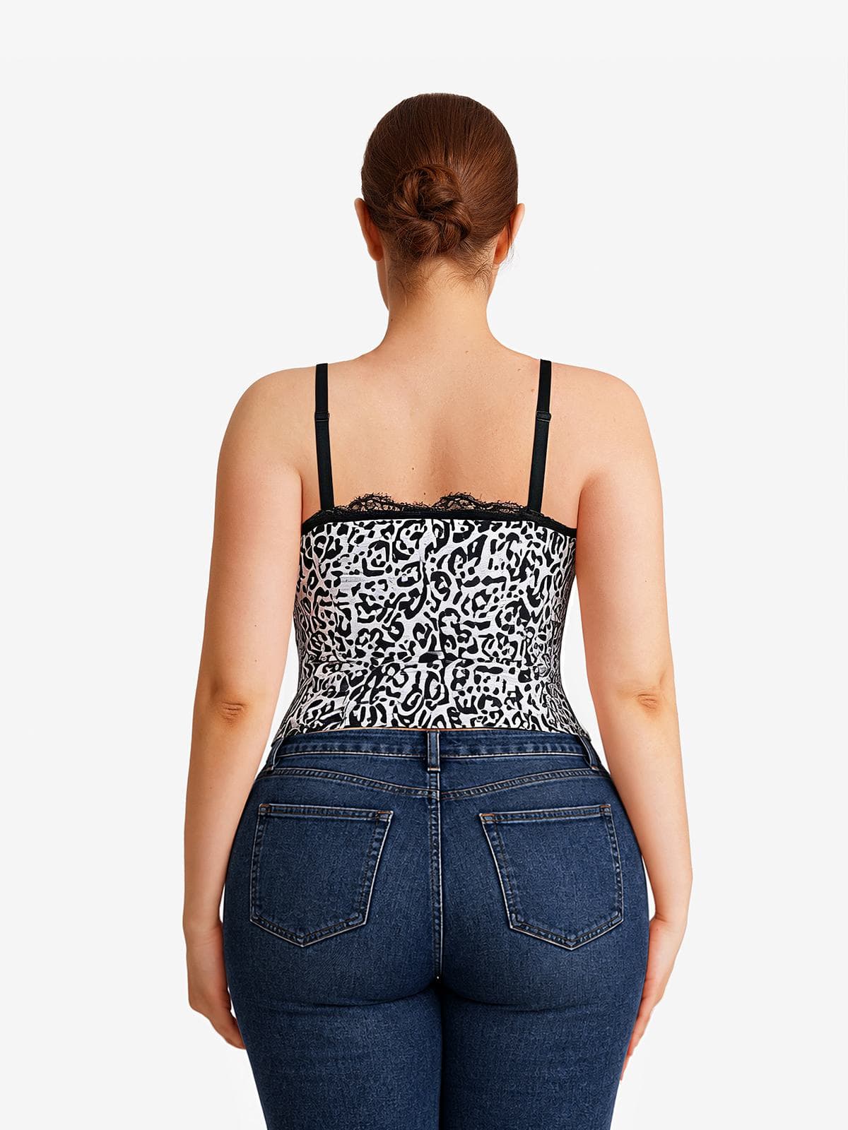 Shapewear Sculpting Leopard Mesh Detachable Strap Corset Top
