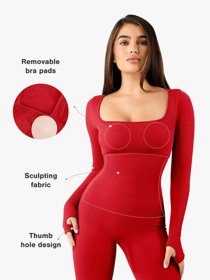 Shapewear Seamless Thumb Hole Long Sleeve Jumpsuit