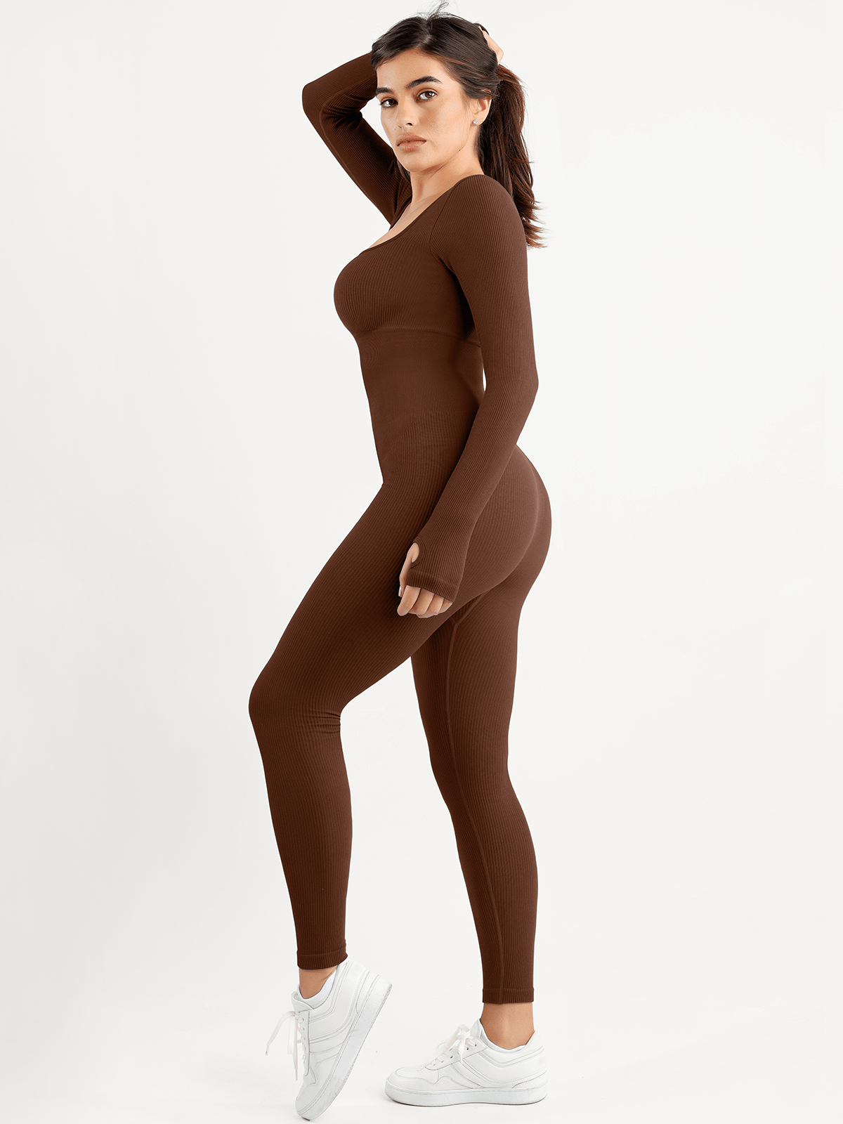 Shapewear Seamless Thumb Hole Long Sleeve Jumpsuit
