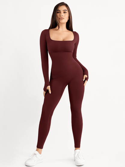 Shapewear Seamless Thumb Hole Long Sleeve Jumpsuit