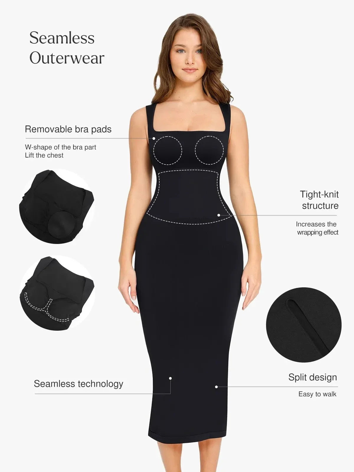 Shapewear Square Neck Sleeveless Slimming Seamless Dress