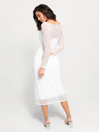 Shapewear Slimming Midi Dress and Sheer Mesh Overlay Set