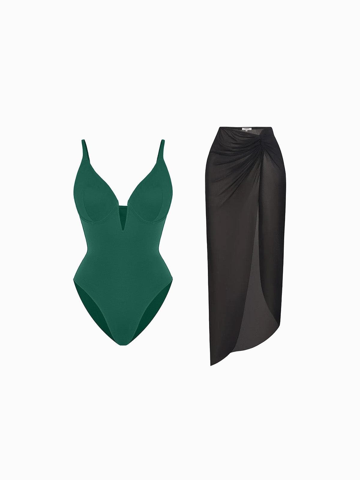 Shapewear Slimming One-Piece Swimsuit Mesh Coverup Set