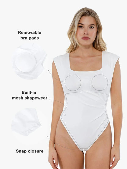Shapewear Square Neck Padded Shoulder Slimming Bodysuit