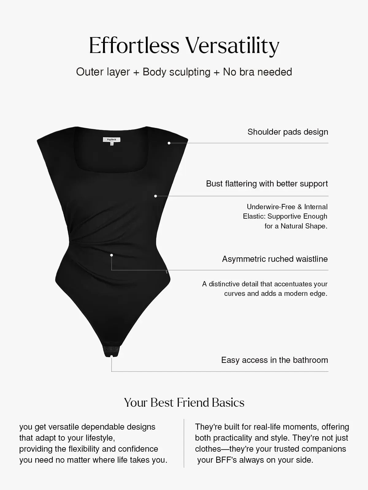 Shapewear Square Neck Padded Shoulder Slimming Bodysuit