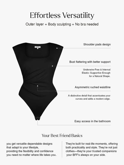 Shapewear Square Neck Padded Shoulder Slimming Bodysuit